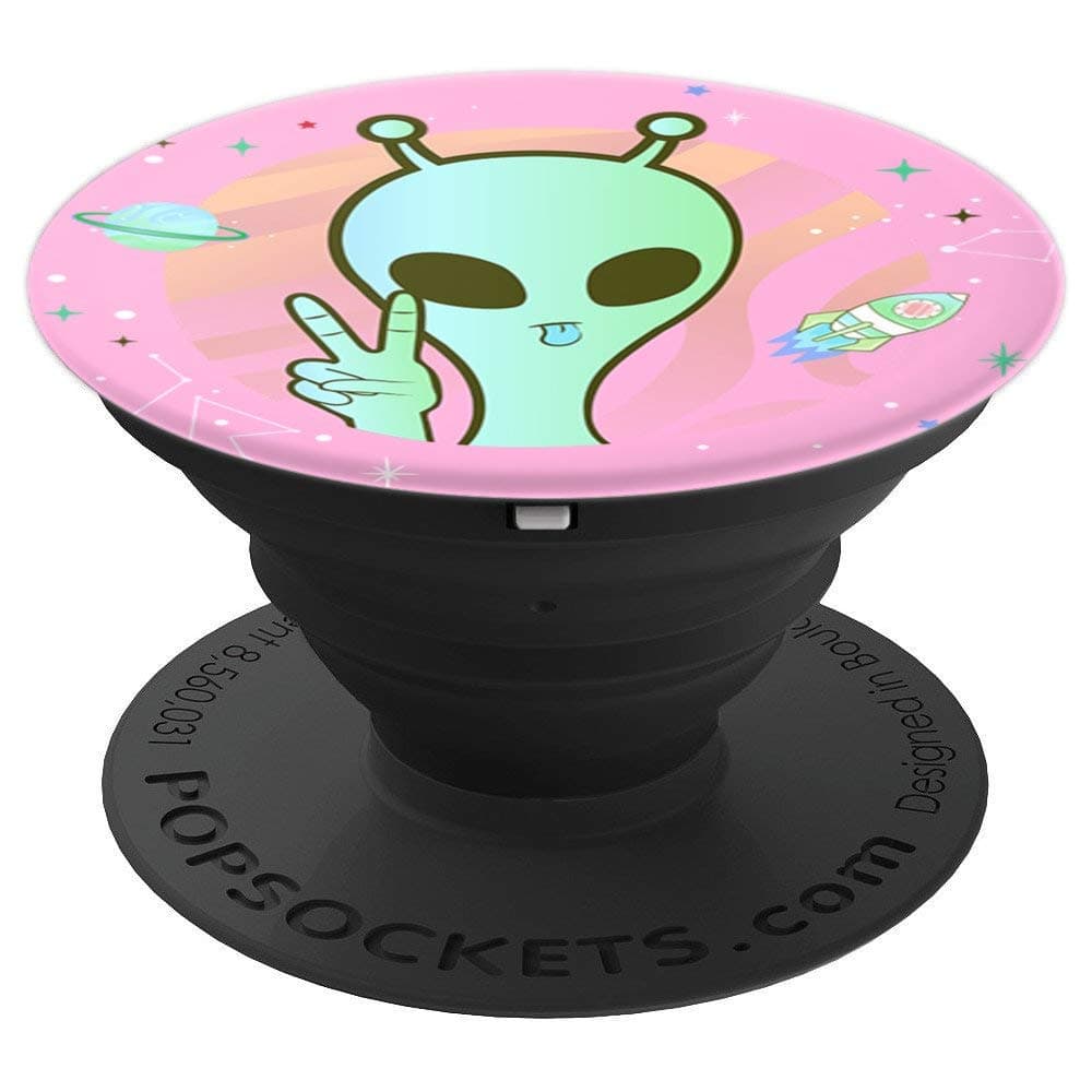 Peace Sign Hand Planet Stars UFO Cool Trippy Green Alien PopSockets Swappable PopGrip