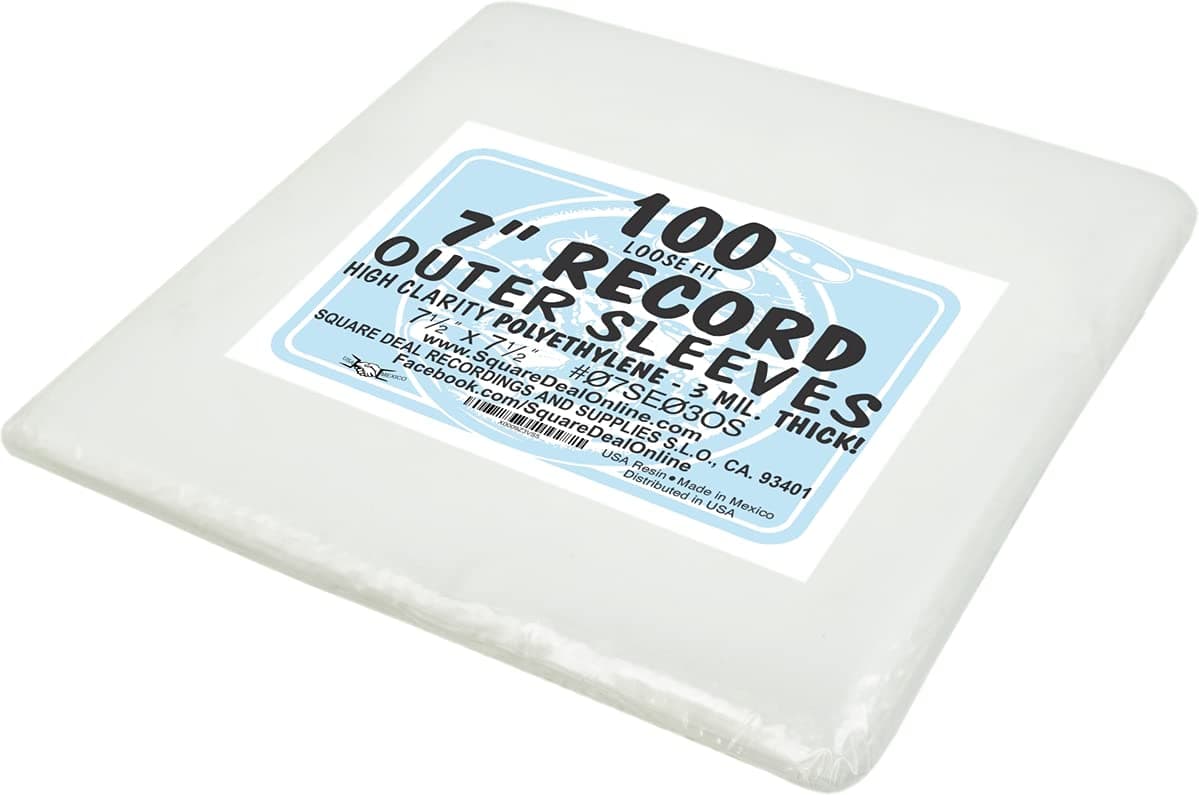 Square Deal Recordings & Supplies(100) 7" Record Outer Sleeves - Archival Quality Polyethylene - Loose Fit - 7.5" x 7.5" #07SE03OS