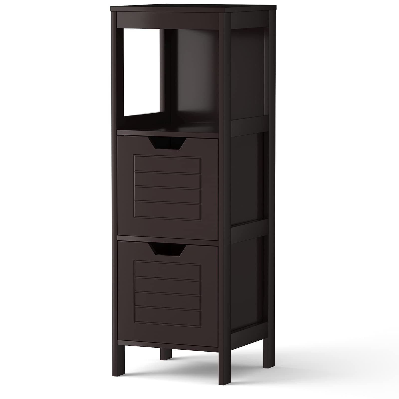 Tangkula Bathroom Floor Cabinet, Narrow Wood Storage Cabinet w/2 Switchable Drawers, Multifunctional Side Cabinet for Bathroom, Freestanding Small Cabinet for Small Spaces, 12 x 12 35 Inch (Espresso)