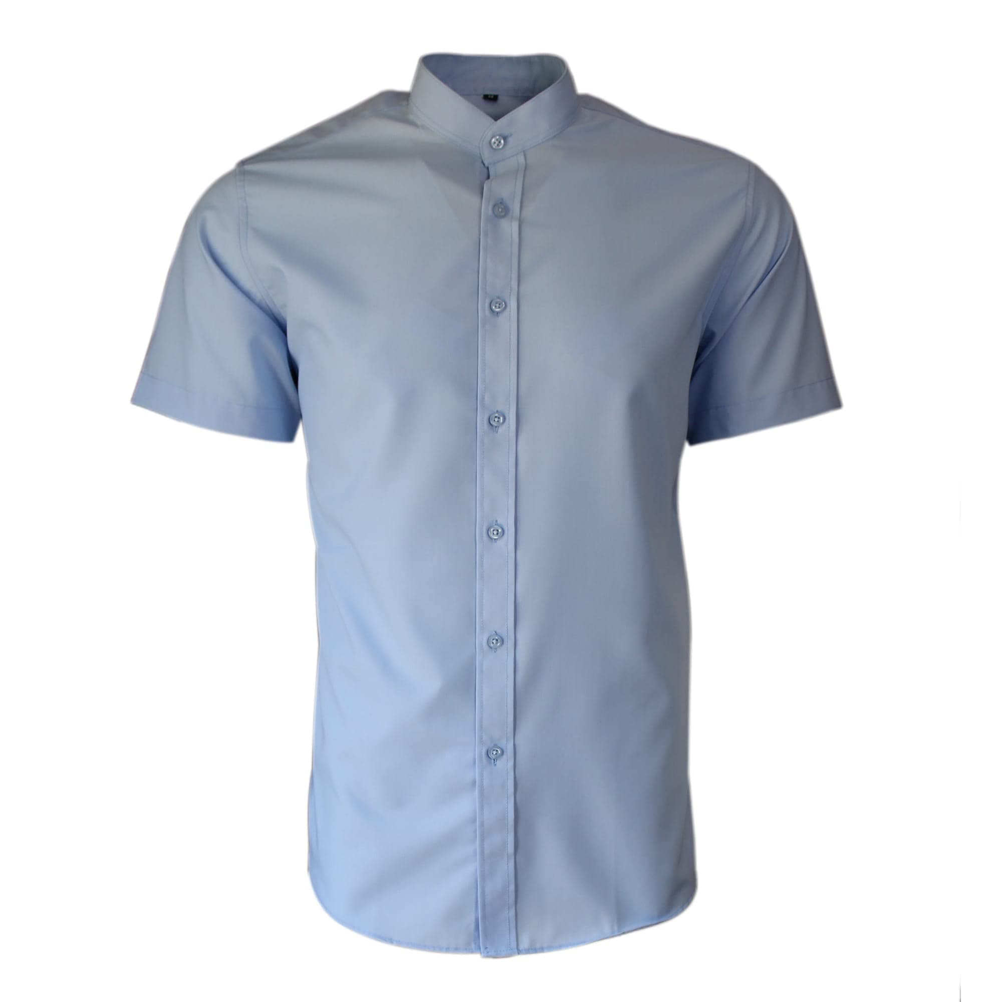 Dominic StefanoMen's Luxury Cotton Polyester Grandad Mandarin Collar Short Sleeves Shirt, Sky Blue, S Short
