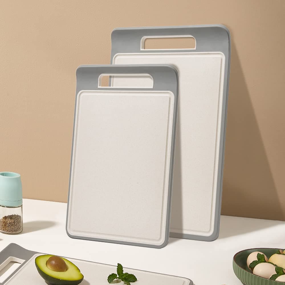 BePrincessKitchen Cutting Boards Chopping Board Kitchen, Home and Everyday use, Wheat Cereal Fiber with Juice Grooves Easy-Grip Handles Non-Slip Feet (SET M+L)