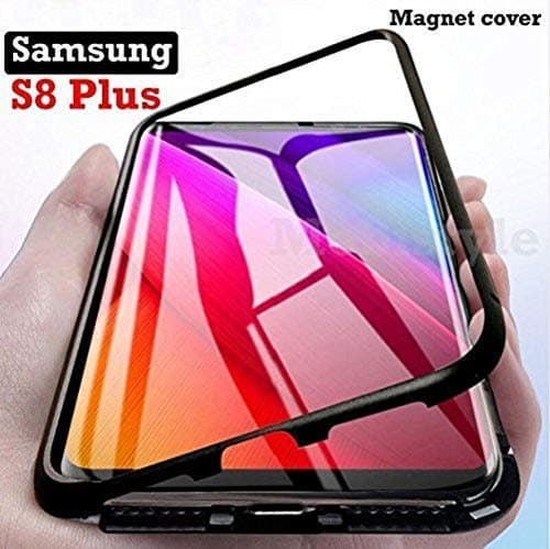 Porche Luxury Magnetic Metal Bumper Absorption Case with Tempered Glass Back Case Cover for Samsung Galaxy S8 Plus / S8+ Black Slim Metal Frame with Strong Protection