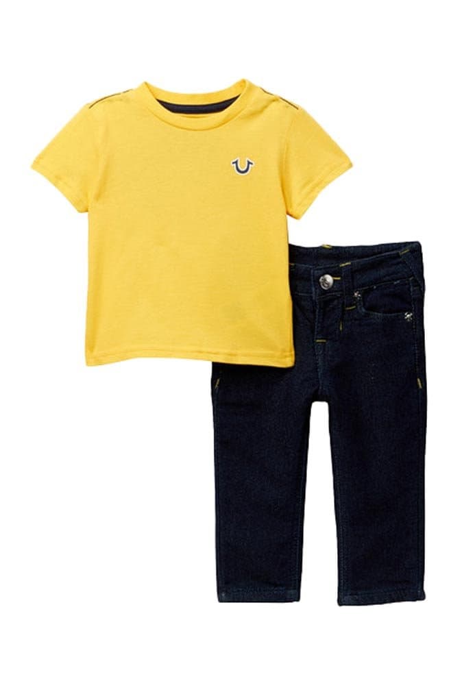 True Religion Boy's T-Shirt and Jeans 2-Piece Set, Infant/Toddler (Blazing Yellow, 12 Months)