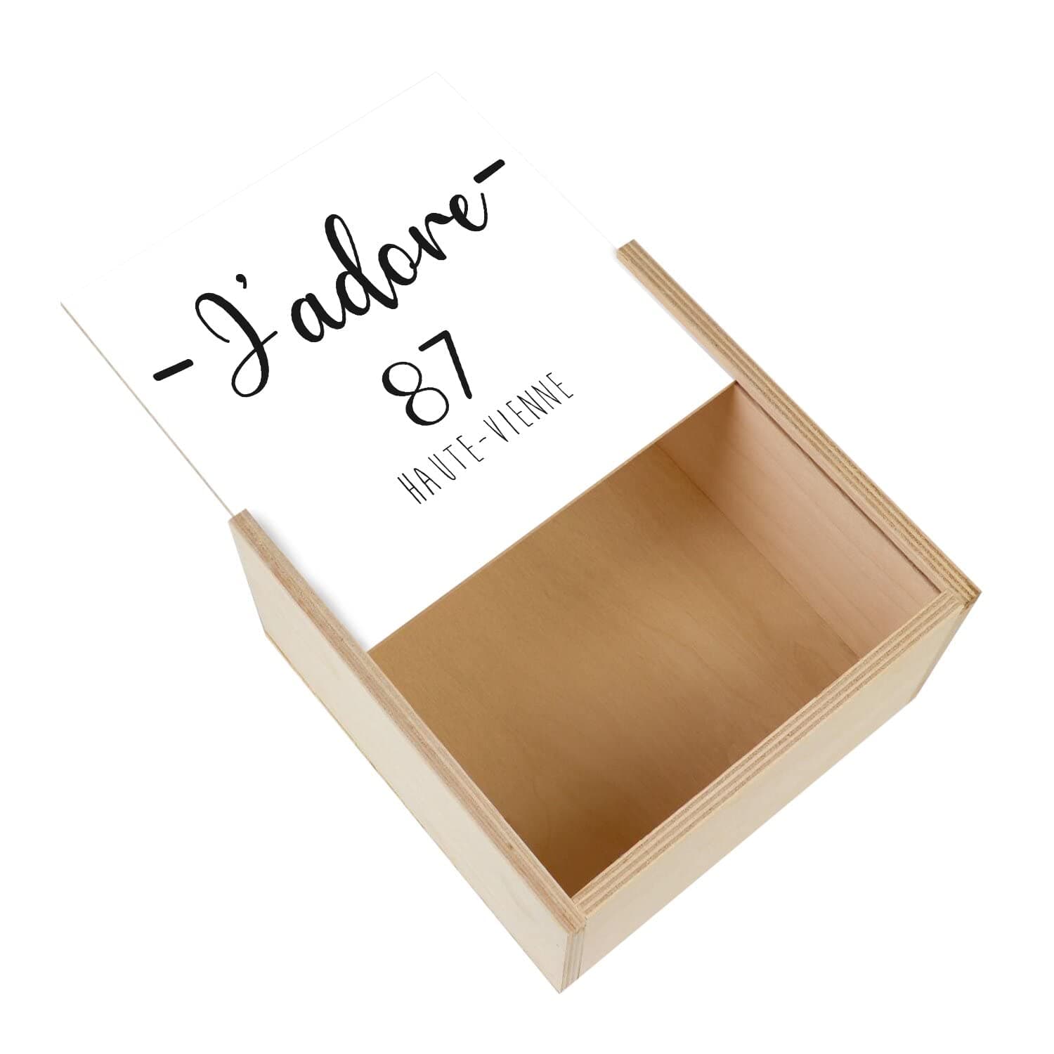 Wooden Box with French Text "J'Adore 87" Haute Vienne Department France Region Limoges (11 x 11 x 3.5 cm)