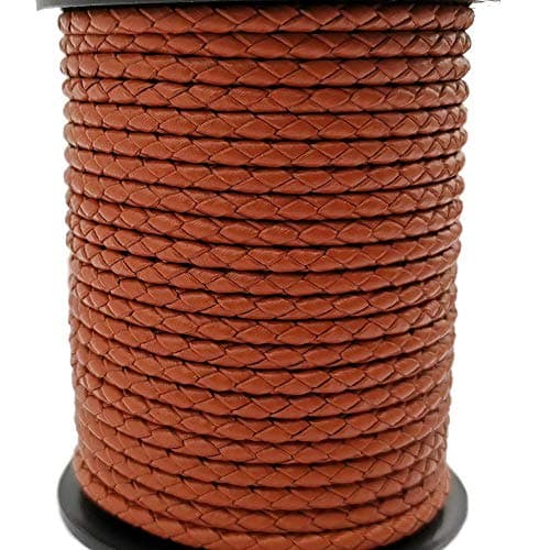 5 Yards 3mm Braided Leather Strap Round Folded Leather Cord Bracelet Necklace Making Bolo Tie (Brown)