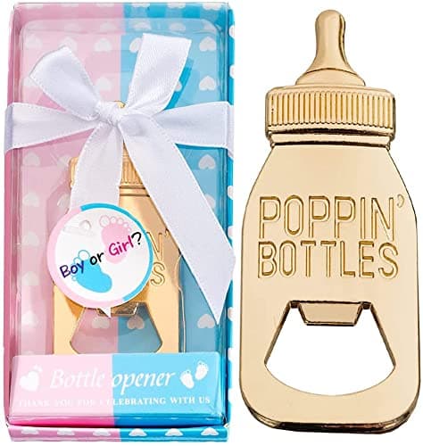 24Pack Baby Bottle Openers for Baby Shower Favors, Gifts, Decorations Souvenirs, Poppin Bottles Openers with Gifts Box used for Guests Gender Reveal Party Favors,Boy or Girl?Twin Party Supplies