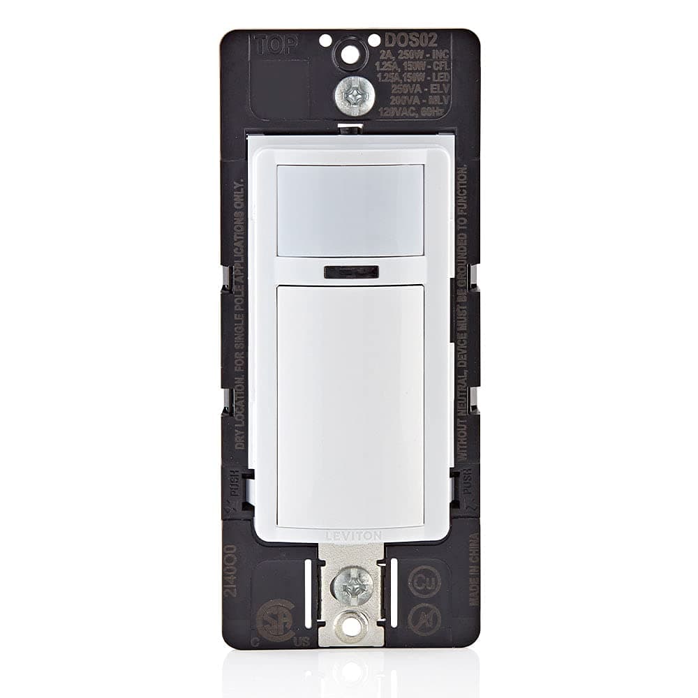 Leviton Motion Sensor Light Switch, Motion Activated, Auto-On/Auto-Off or Manual-On, 2A, No Neutral Wire Required, Single Pole, DOS02-LW, White