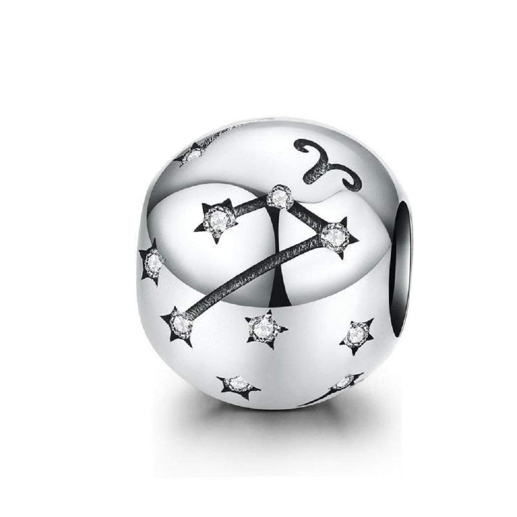 FeatherWish 925 Sterling Silver Zodiac Star Sign Constellation Round Bead Charm With Cubic Ziconia Fits Pandora Bracelet (Virgo)