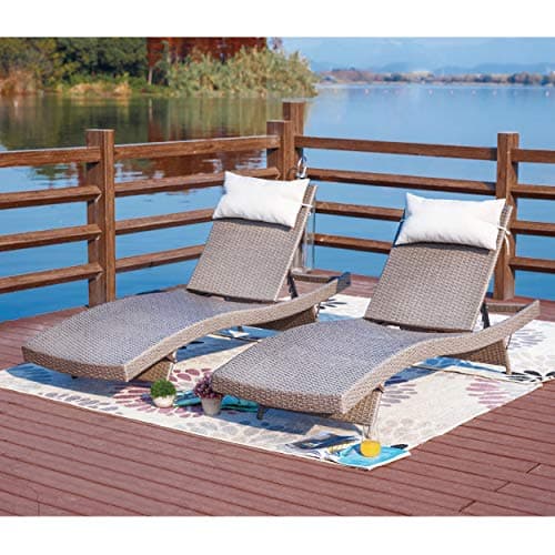 LOKATSE HOME Outdoor Patio Chaise Lounge Set of 2 Adjustable Wicker Chairs Furniture