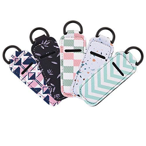 Bluecell 5pcs Chapstick Sleeve Lip Balm Holder Lipstick Holder Travel Accessories with Plastic D-ring (Geometry Pattern(5pcs))