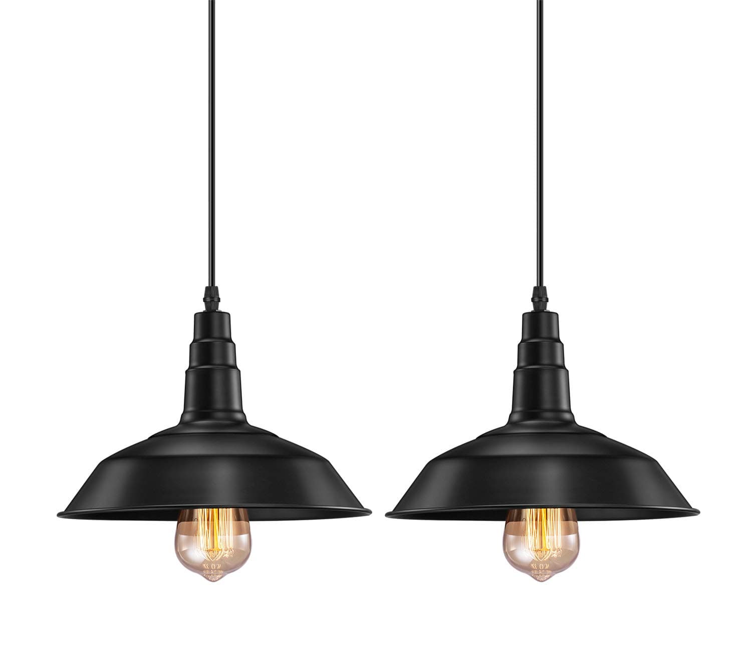 FadimiKoo Farmhouse Pendant Light, Industrial Metal Black Hanging Light Fixtures, 47.2 in Adjustable Vintage Ceiling Pendant Lighting for Kitchen Island Dinning Room, 2 Pack