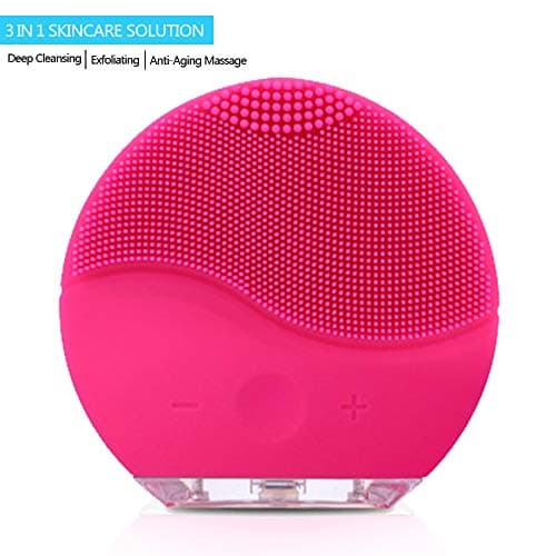 Facial Cleaning Brush，Minso Waterproof & Silicon Facial Cleaner， Electric Masager Cleansing System for Deep Cleansing Skin Care， Face Massage Brush and USB Charging Cables (Red)