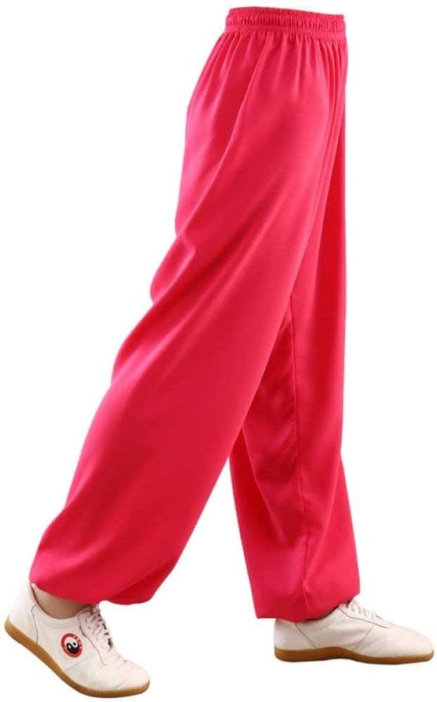 ZZ Tai Chi Pants Mens Womens Martial Arts Pants Kung Fu Trousers Yoga Lantern Pants Joggers Trousers,Rose-XS