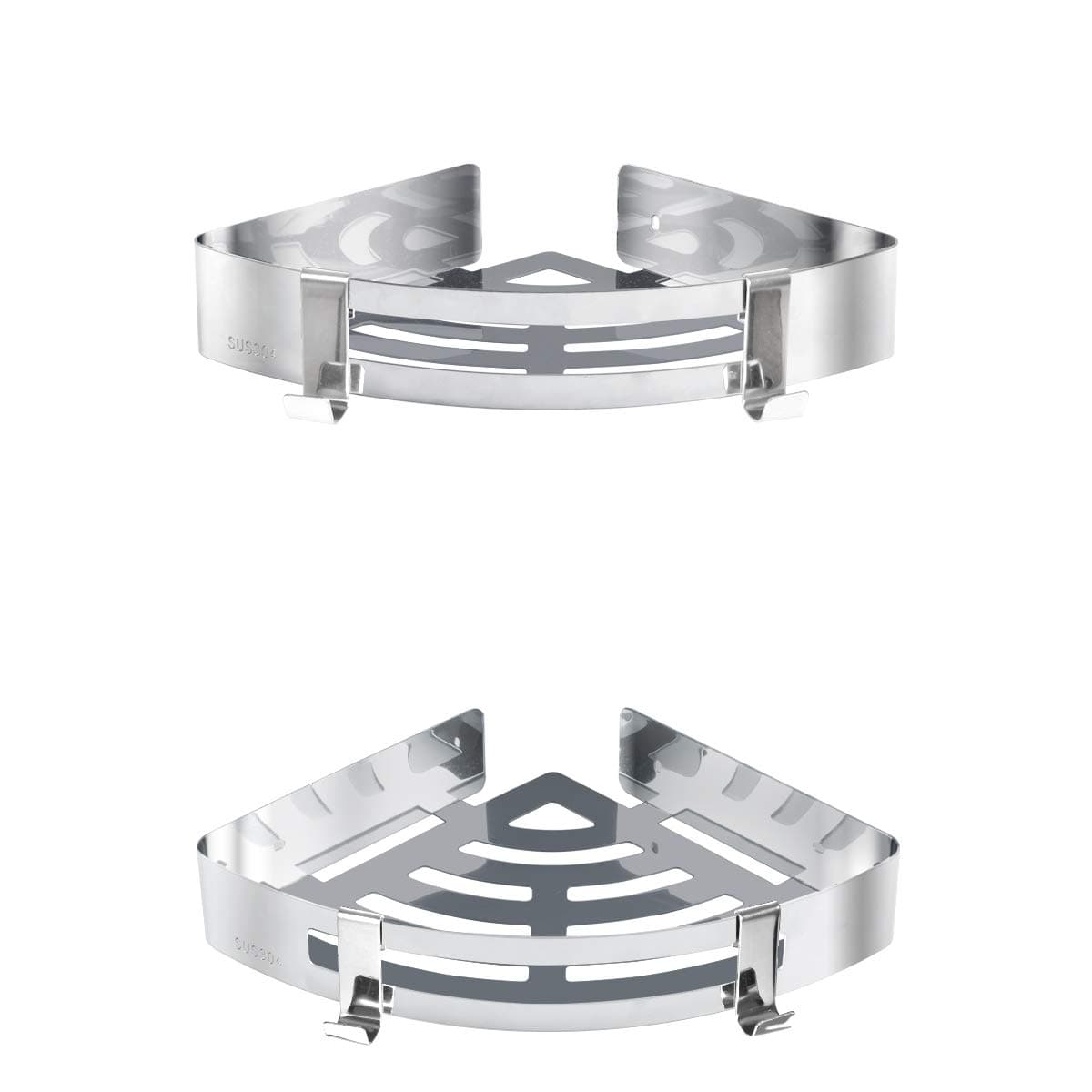 Acelink Shower Shelf, No Drilling Required, Stainless Steel, Self-Adhesive Shower Basket, Corner Shelf, Shower with 2 Hooks, Rustproof and Scratch-Resistant (Pack