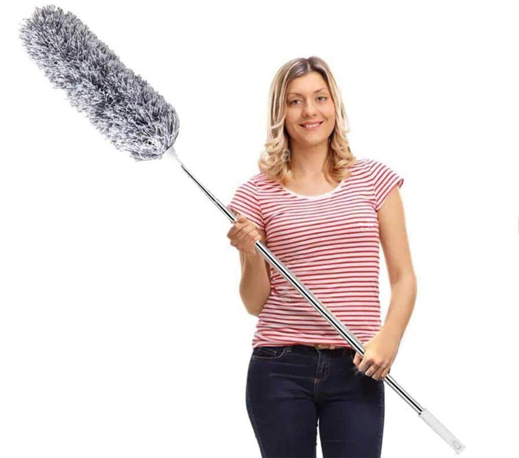 Excefore Feather Duster Extendable Duster Microfiber Long Extension Pole Scratch Resistant Cover, Washable, Cleaning High Ceiling Fans Blinds Cobweb Microfiber Duster