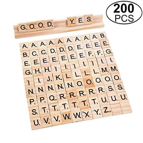 TMO 200 Scrabble Tiles Wooden Scrabble Block Set Scrabble Letters Wood Scrabble Tiles Alphabet Toy Tile Games 1 Tiles Rack Crafts, Pendants