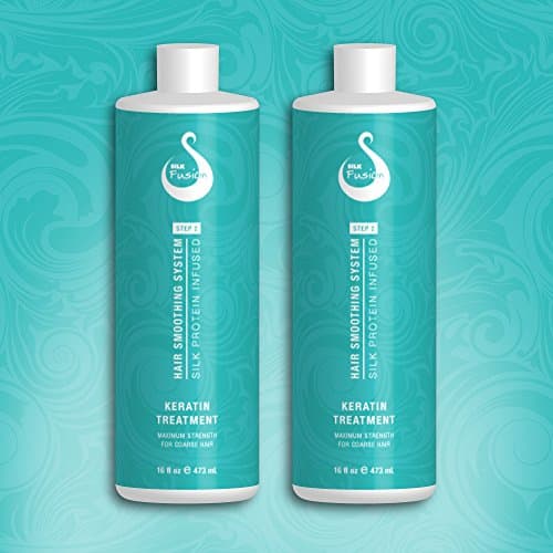 Keratin Long Lasting Hair Smoothing Treatment Set with Organic Argan Oil and Infused SILK Proteins for Straightening of Curly to Coarse Hair in Two 16 Fl Oz / 473 mL