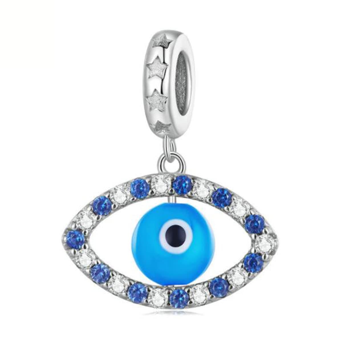 Blue Crystal Evil Eye Bead Charms For Pandora Bracelets,925 Sterling Silver Charms Lucky Beads Birthstone Charms Fits European Snake Chain Bracelets