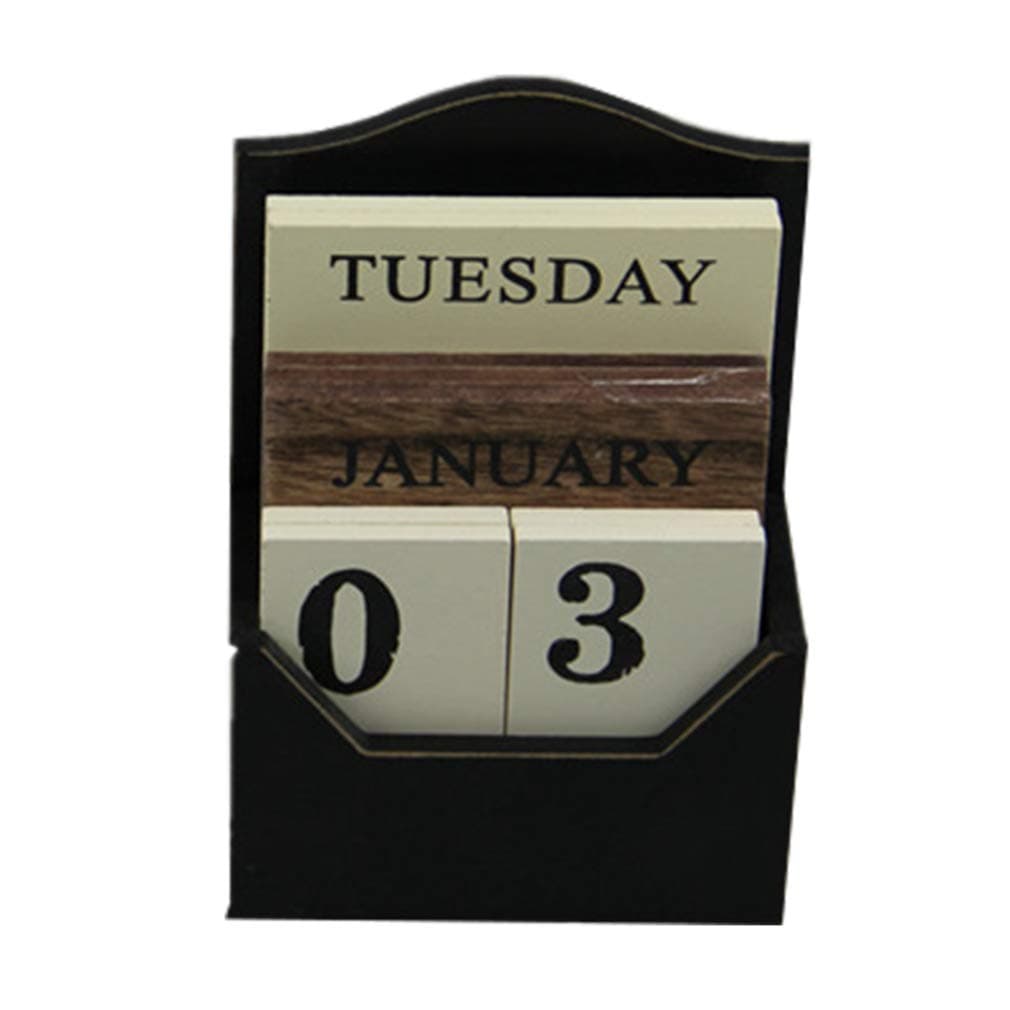 Zhongke Desktop Calendars Wood Calendar Blocks Vintage Style Useful Wooden Perpetual Calendar for Home and Office Decor