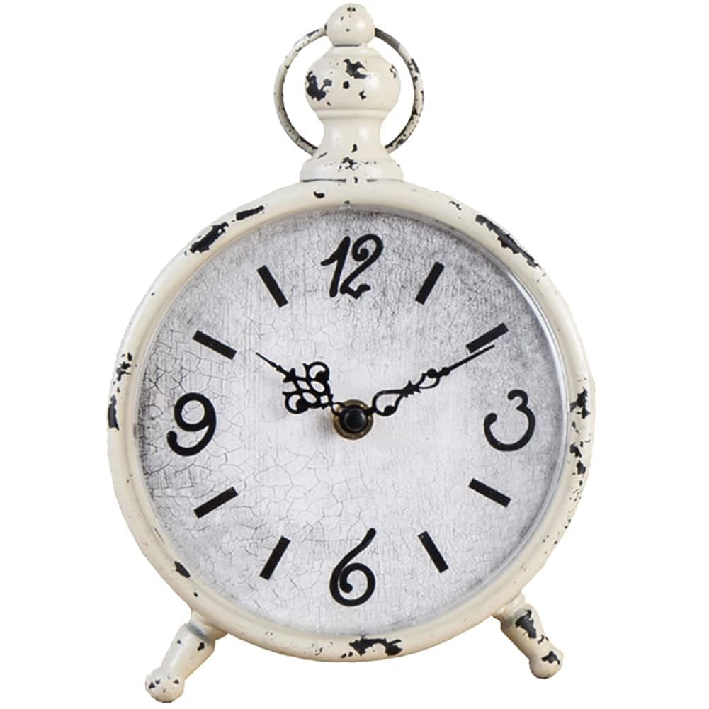 Vintage Table Clock, Retro Iron Mantel Desk Clock, Creative European Style Home Decor Clock for Fireplace Mantel, Desktop, Countertop, Shelf Gift (White)