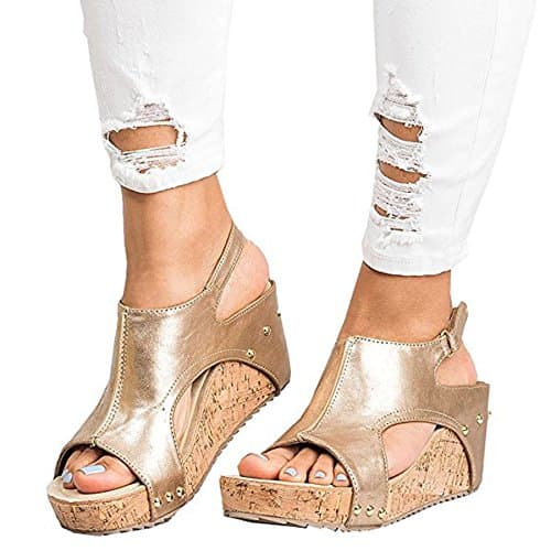 Ru Sweet Women's Sandals Peep Toe PU Belt Buckle Blocking Hook-Loop Fashion Wedges Sandals Summer Shoes Heel Sandal