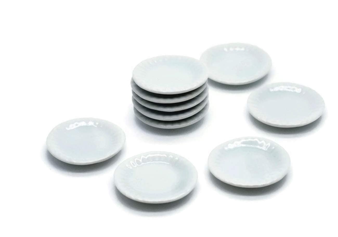 10 White Cearmic Plate Dish Bowl Dollhouse Miniatures Food Kitchen No 47 by Cool Price
