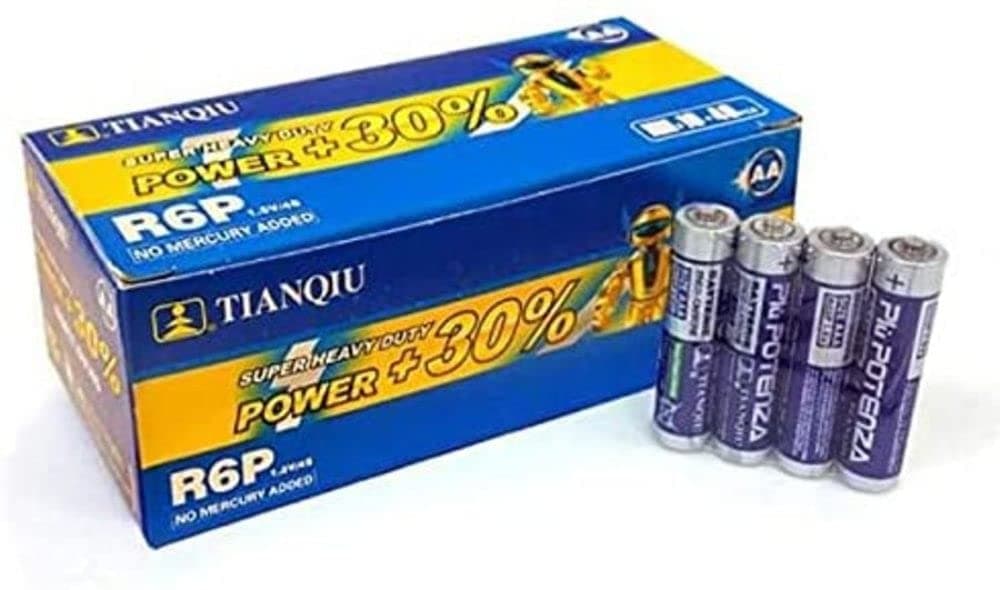 TIANQIUAA Super Heavy Duty Power + R6P 1.5V Batteries – One Box of 40 Batteries