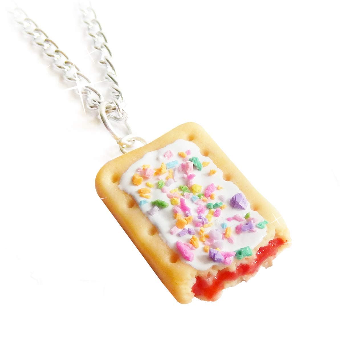 Strawberry Pop Tart Pendant, Miniature Food Jewelry, Necklace For Girls, Cute Tiny Foodie Gift