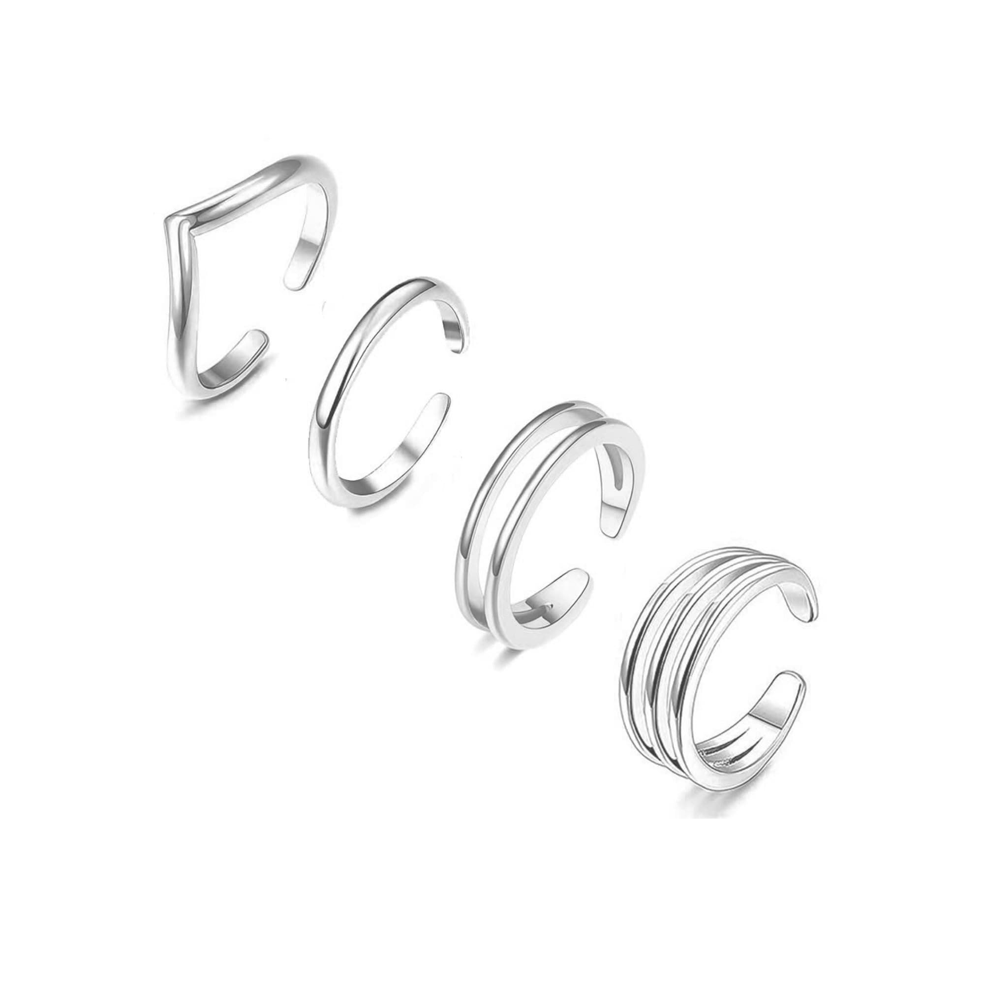 Ritach 925 Sterling Silver Plated Minimalist Toe Rings Set 14K Gold Plated Simple Open Adjustable Band Toe Rings for Women Beach Foot Jewelry for Summer