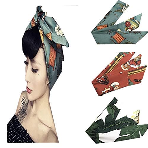 3 Pcs Vintage Women Headband Boho Wire Band Cotton Floral Printed Turban Hair Wrap Retro Hairband