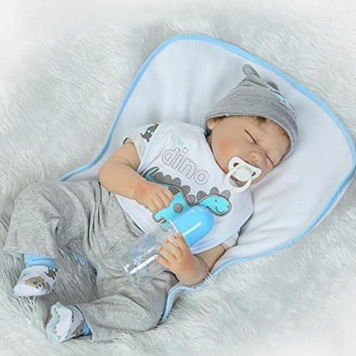 TiaNara Reborn Baby Doll Boy 22 Inches Sleeping Silicone Vinyl Doll Newborn Grey and Blue Outfit