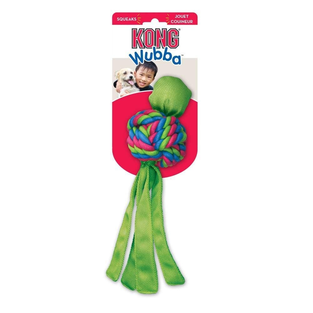 KONG - Wubba Weaves - Durable Dog Fetch and Chew Toy, Cleans Teeth - For Small Dogs (Assorted Colours)