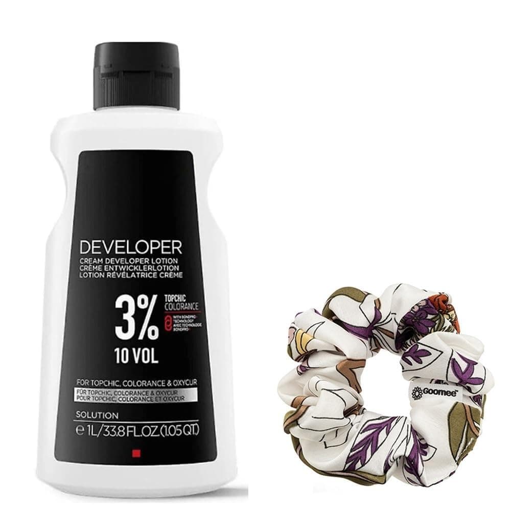 Topchic Developer 3% / 10 Volume Topchic Hair Color Developer 33.8 Ounce and Goomee Scrunchie (Bundle)