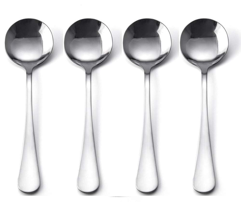 18/10 Stainless Steel Bouillon Spoon,Soup Spoon, Bead Cutlery, 7.6-Inch, Set of 4
