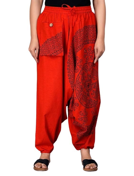 Girly GirlsWomen's Cotton Harem Printed Pants with 1 Pocket Bottom Wear with Elastic Band and Drawstring (Orange,2XL)