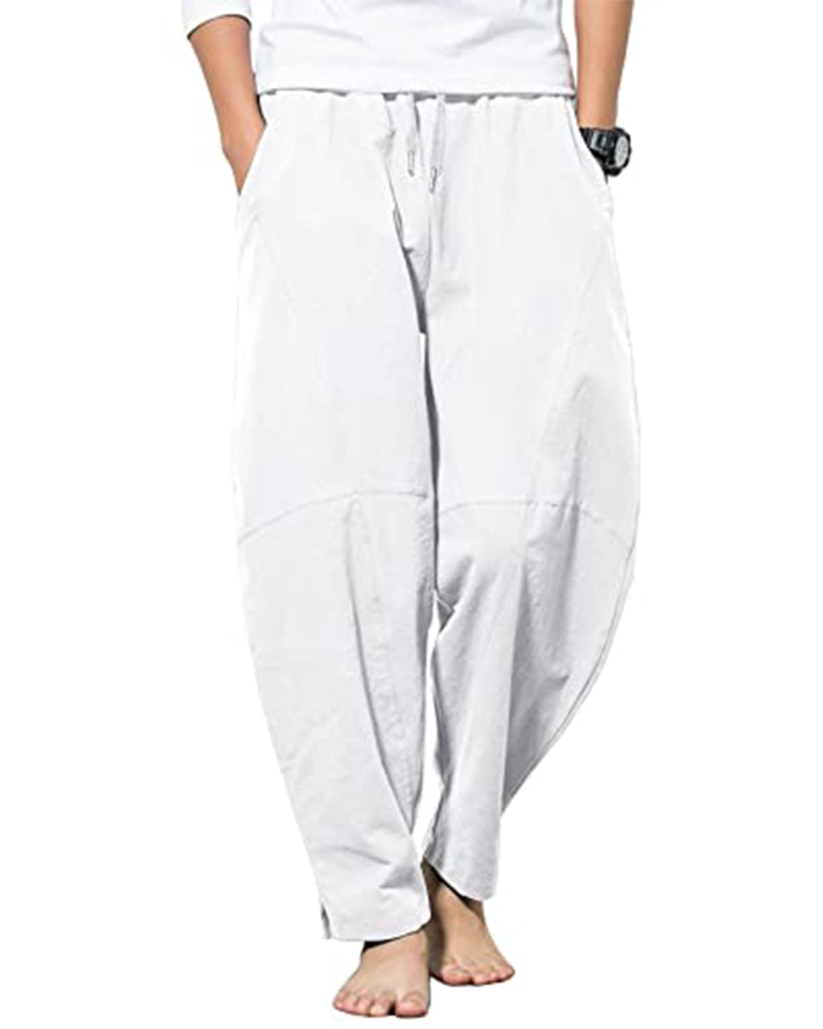Men's Linen Trousers Casual Men's Baggy Trousers Men Yoga Pants with Pocket