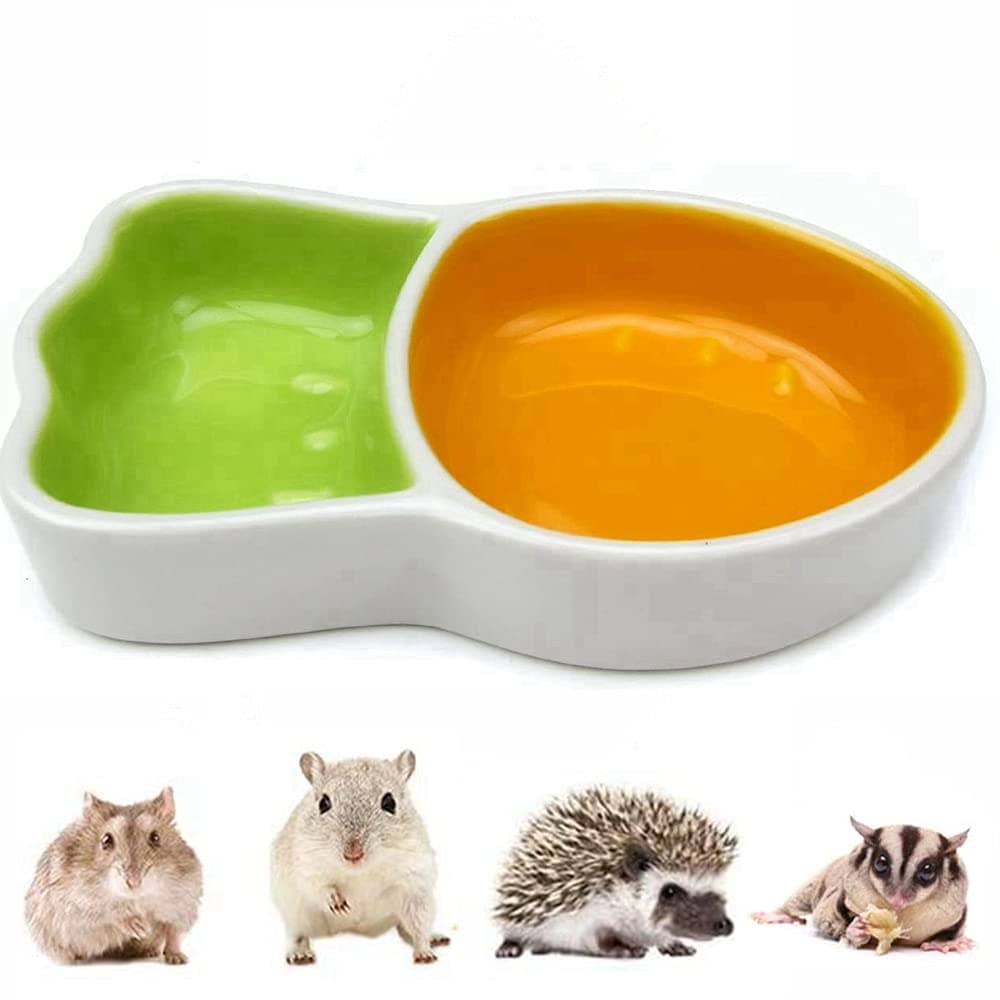 Hamster Food Bowl - Ceramic Small Animals Food Dish and Water Bowl Chew Resistant Food Bowls Water Feeder for Hamster Rat Hedgehog Gerbil Mice Squirrel Sugar Glide Birds (Small Carrot)
