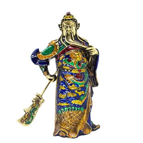 Addune Guan Yu/Guan Gong/Guan Di/Guan Yun Chang Hero Statue Cloisonne Chinese Fighting Warrior Handmade Brass Figurine Fengshui Fortune (Type B)
