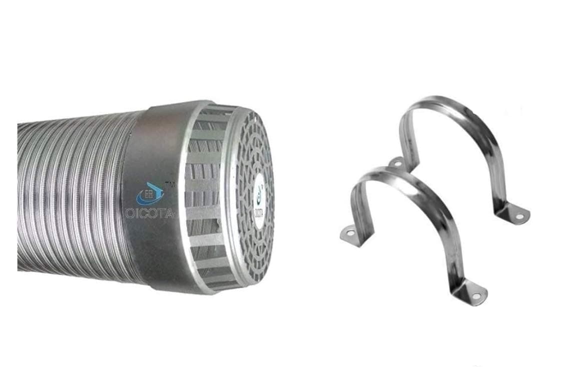 OICOTA 6 Inch Chimney Exhaust Pipe with Cowl Cover and 2PCs Clamps (Can Be Expended upto 10ft, Silver)