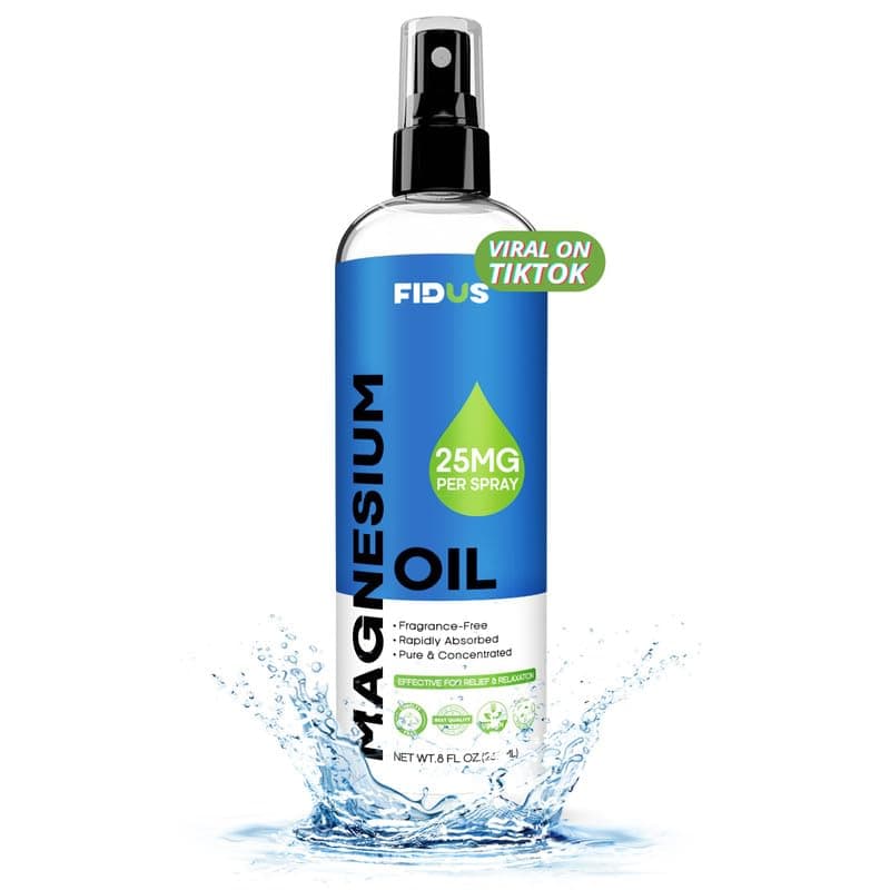 Fidus 100% Pure Magnesium Oil Spray - Big 8 fl oz Topical Magnesium Chloride for feet, Organic Natural Magnesium Spray from Ancient Zechstein Seven Seabed Minerals