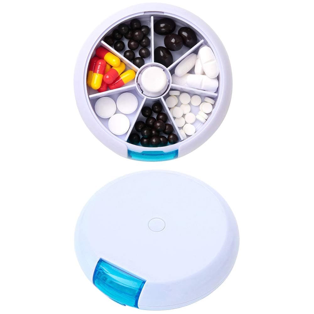 FaSoLa Portable Weekly 7 Days Pills Organizer Case Round Medicine for Travel Drug Holder