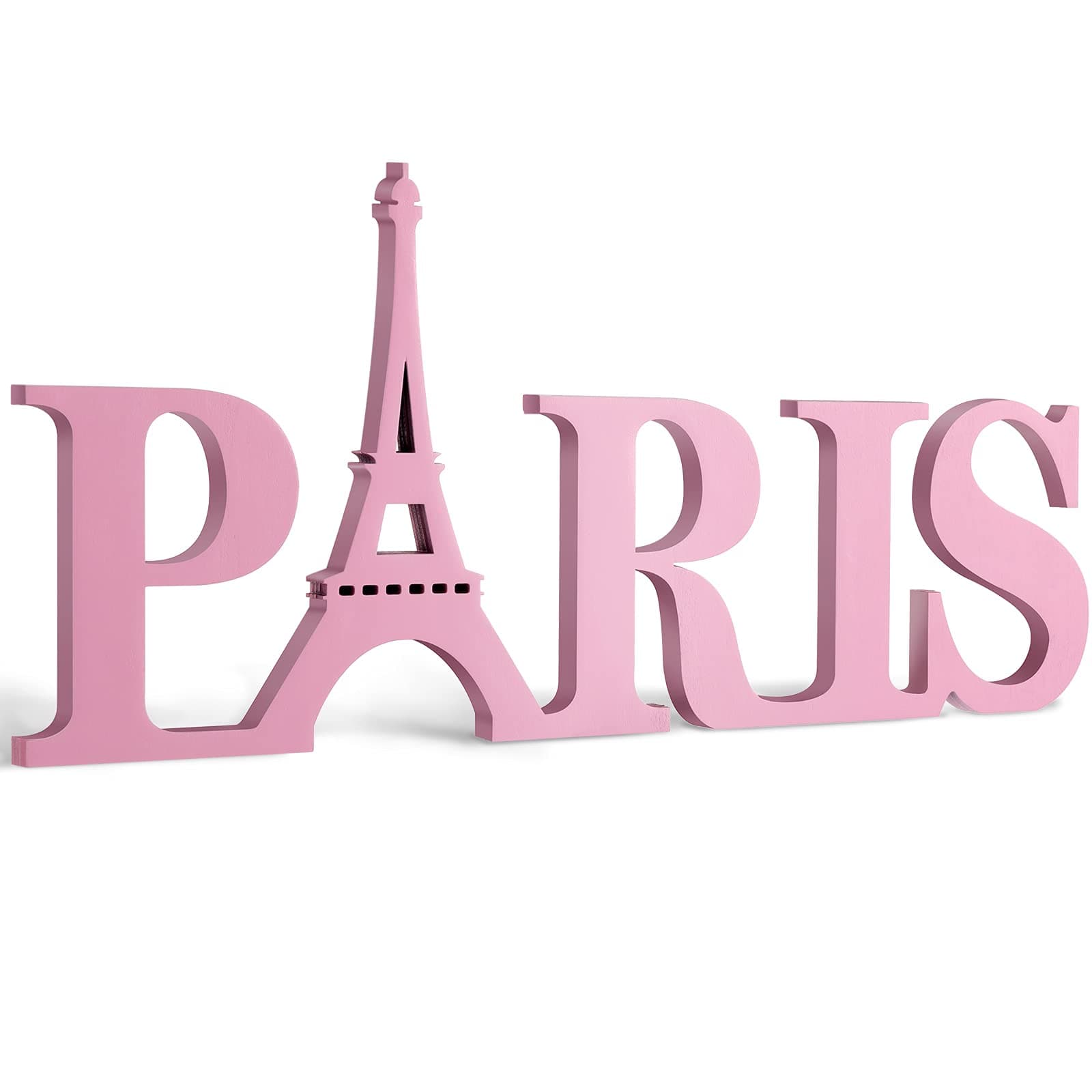 Yalikop Paris Decor for Bedroom Wooden Paris Themed Wall Decor Paris Wooden Letters Eiffel Tower Decor, Paris Wood Sign Decor Art for Girls Bedroom Bathroom French Room Home Wall Art (Pink)