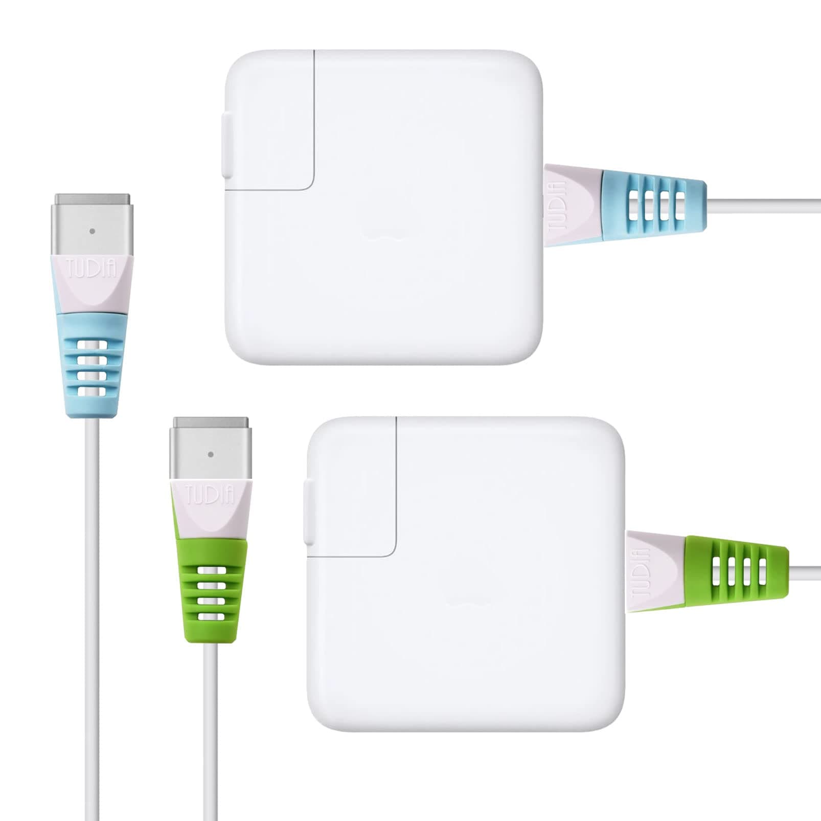 TUDIA [Klip 4Pcs Snap On Charging Cable Cord Saver Protector Compatible with MacBook Magsafe 2 Power Adapter - Blue & Green