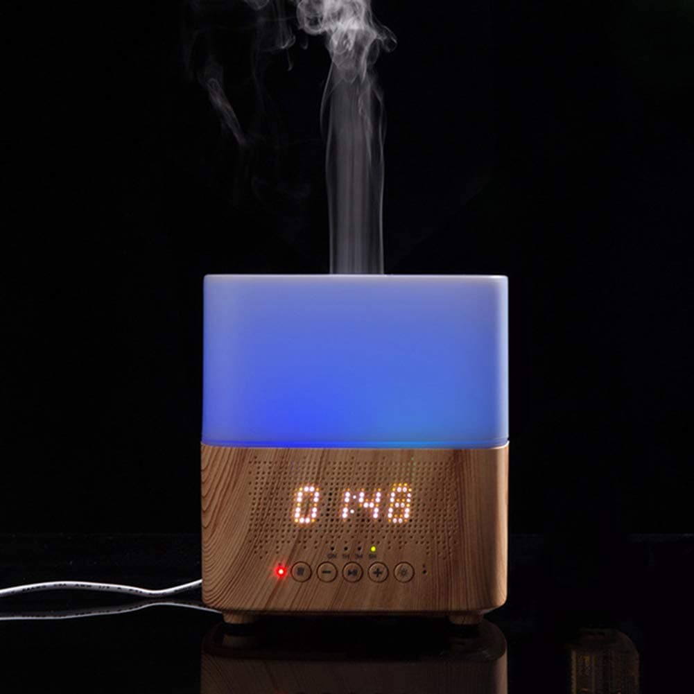 Diffuseur d'Huiles Essentielles Bluetooth 300ML Humidificateur d'air Smart Diffuseur Parfum Ultrasonique D'affichage du Temps avec Lumières Colorées Compatible, Alarme et Musique