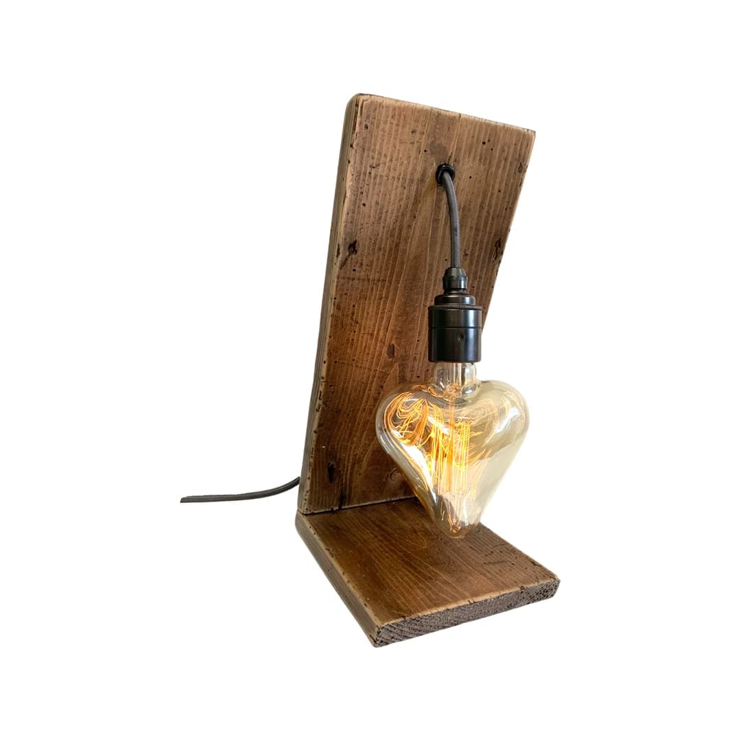 'Angel' Wooden Table Lamp with Vintage Love Heart Bulb