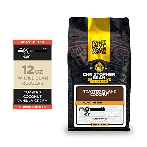 Christopher Bean Coffee - Toasted Island Coconut Flavored Coffee, (Regular Whole Bean) 100% Arabica, No Sugar, No Fats, Made with Non-GMO Flavorings, 12-Ounce Bag of Regular Whole Bean coffee