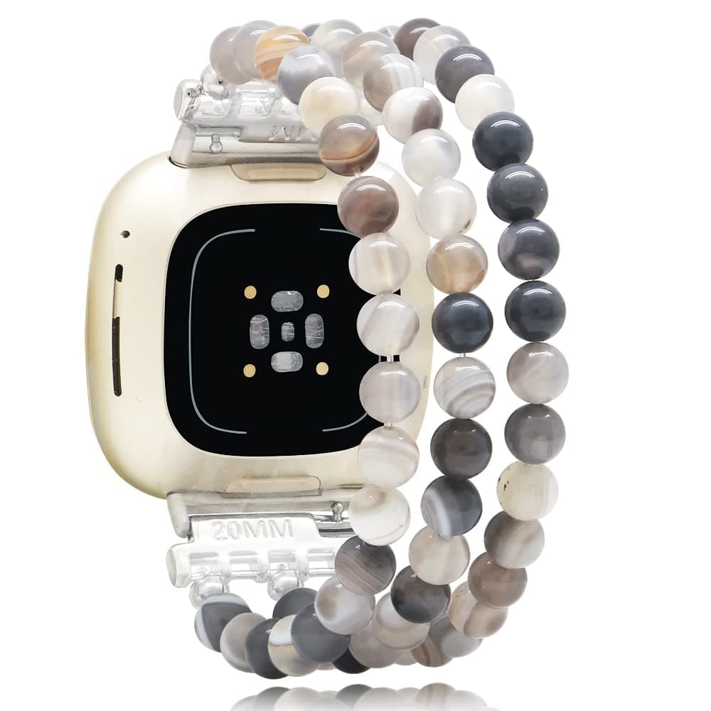C&L AccessoriesBracelets Compatible with Fitbit Versa 3 Bands/Versa 4 Bands/Fitbit Sense 2/Sense Bands for Women Men Beaded Gemstone