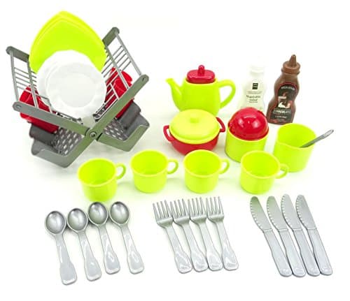 LP Toys 40 Piece Pretend and Play Tea Set - Teapot, Teacups, Plates, Saucers, and Accessories for Kids - Made from Kid-Friendly Plastic, Easy to Clean