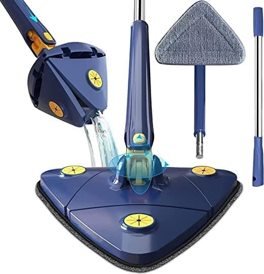 ICY Aqua 360° Rotatable Adjustable Triangle Multifunctional Cleaning Mop Triangular with Push-Pull Squeezing Cleaning Mop Squeezing Stainless Steel Wet & Dry for Floor Windows Ceiling Triangle Mop