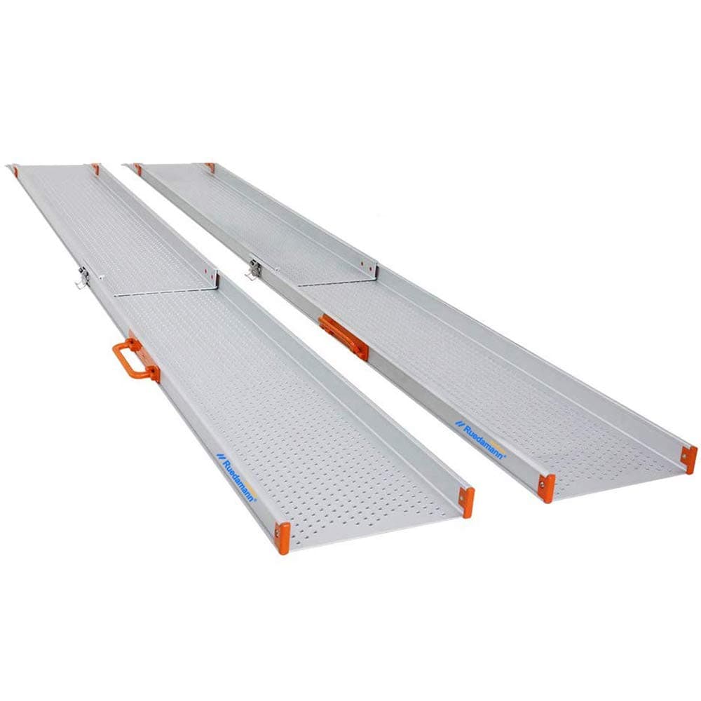 Ruedamann 8' Aluminum Wheelchair Ramp Wider Design, Perfect for Heavy Scooters and Electric Wheelchairs, MR107W-8(N/B)